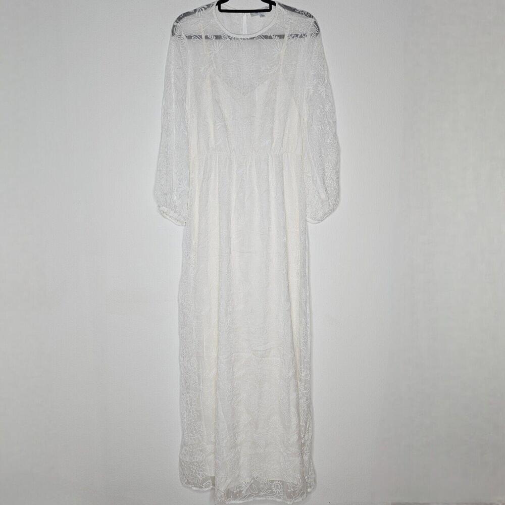 NWT ModCloth Women's White/Just the Beginning Maxi Dress Size Medium
